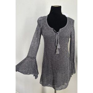 NWT White House Black Market Bell Sleeve Metallic V-Neck Tunic 2pc Sweater Sz S